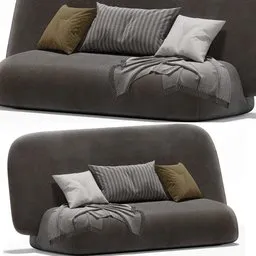 "Experience luxury with HALO Sofa 3D model for Blender 3D - featuring a dark colour scheme, textured pillows and a cozy blanket. Inspired by Francesco Filippini, this 3D rendering measures 87X242X109H cm and comprises of 114,446 polys for a realistic look. Perfect for interior design and visualizations."