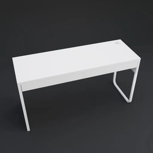 White minimalist 3D model of a modern desk with sleek design, optimized for Blender 3D rendering.