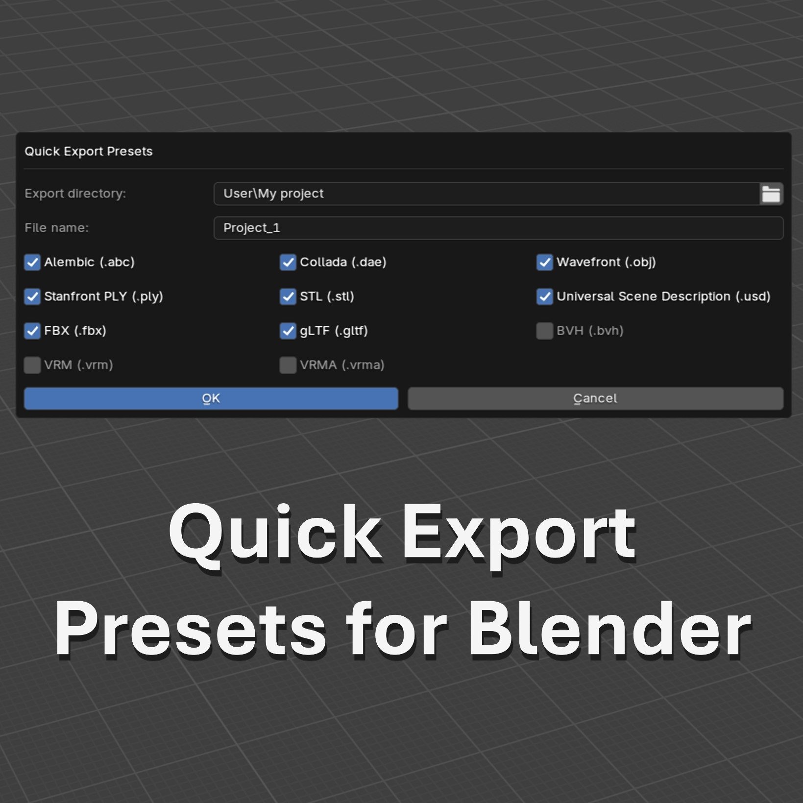 Quick Export Presets | System add-ons | Blendkit