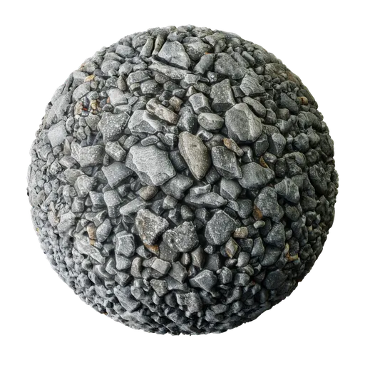 High-resolution PBR stone ground material with assorted pebbles, suitable for Blender 3D and similar applications.