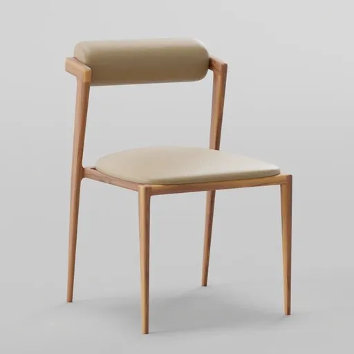 Beige modern chair 3D model for Blender rendering with soft cushion and sleek wooden frame.