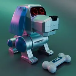 Detailed 3D render of a classic animated robopet toy with shape keys, created in Blender.