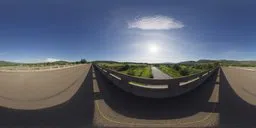 360-degree HDR panorama of a sunlit overpass with clear skies for realistic lighting in 3D scenes.
