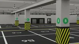 Detailed 3D model of an underground parking space with markings, optimized for Blender 3.0+.