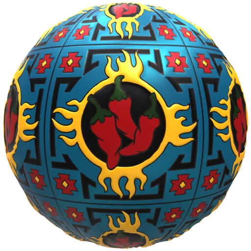 PBR seamless tile with colorful vintage Mexican design for Blender 3D materials, featuring adjustable nodes and realistic textures.