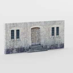 "A low-poly 3D model of a historic castle door inspired by Silvestro Lega and Mathieu Le Nain. Made for Blender 3D software, with detailed steps and stone wall textures. Perfect for military or historic building scenes."