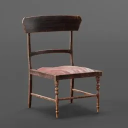 Victorian-style Blender 3D model of a child's chair with detailed wood textures and fabric seat.