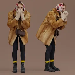 Elegant Woman Blowing Kiss in Fur Coat