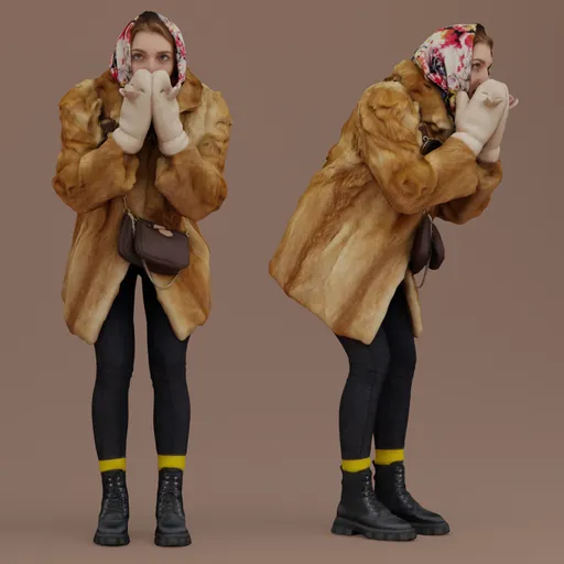 Elegant Woman Blowing Kiss in Fur Coat