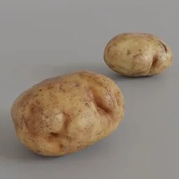 Detailed 3D scanned potato model for Blender rendering, showcasing texture and realism in digital art.