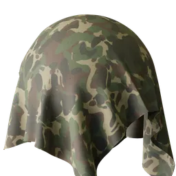 High-resolution camouflage fabric PBR material for 3D modeling in Blender, available for download.