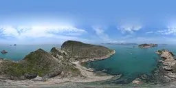Scenic coastal HDR panorama featuring cliffs and turquoise waters for realistic scene lighting.