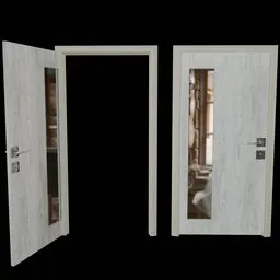 Realistic 3D model of a white wooden door with glass panels for Blender animation and rendering projects.