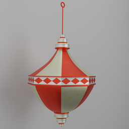 "Christmas Ornament Red Gold Ball" 3D model for Blender 3D. Decorative hanging ornament with red and gold colors, ideal for holiday-themed designs. Rendered with Redshift, with an isometric viewpoint and slight motion blur.
