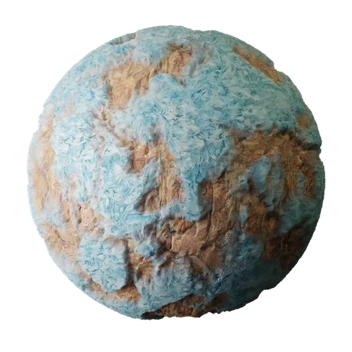2K PBR Ice Rock material for Blender 3D, integrated rock and ice textures with displacement, suitable for realistic rendering applications.