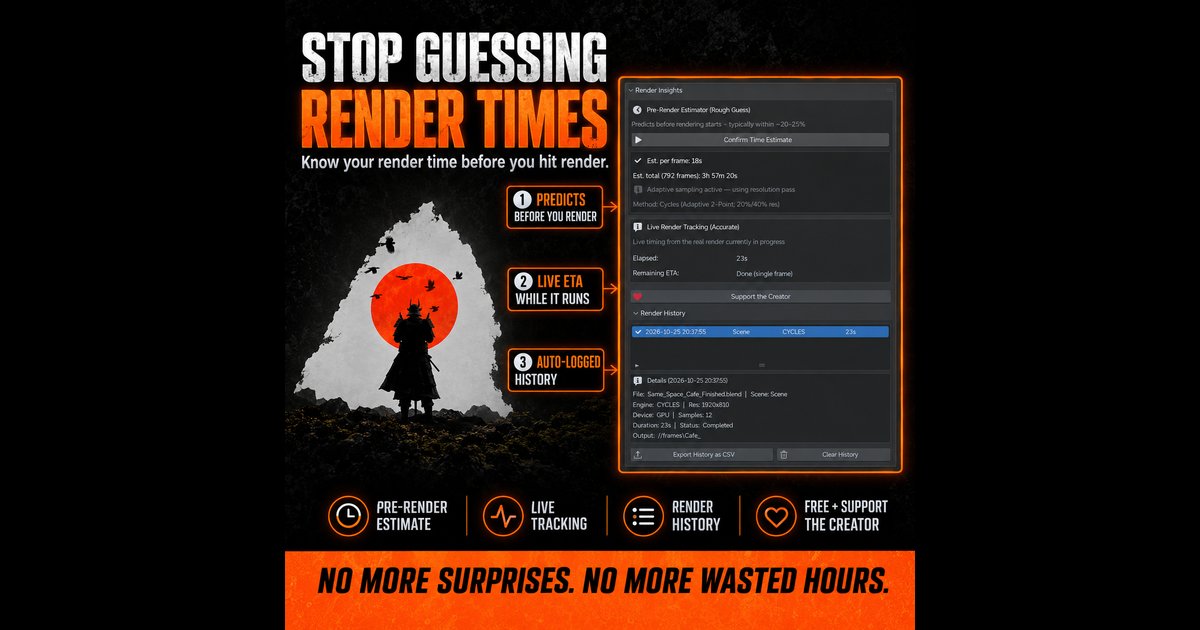 Render Time Estimator + Logger | FREE Render add-ons | Blendkit