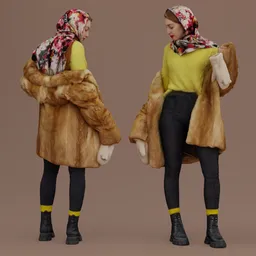 Woman takes off her fur coat