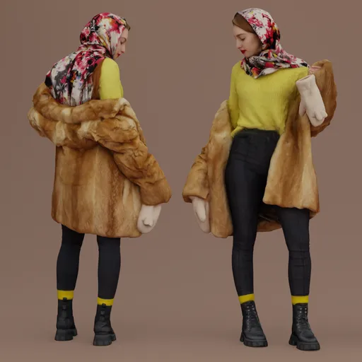 Woman takes off her fur coat