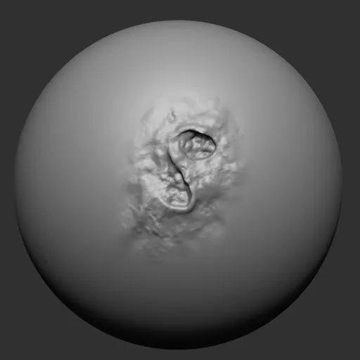 NS Burn holes double brush effect on 3D model surface for flesh sculpting in Blender.