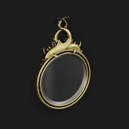 Detailed 3D-rendered golden mirror with dolphin accents, suitable for Blender 3D projects.