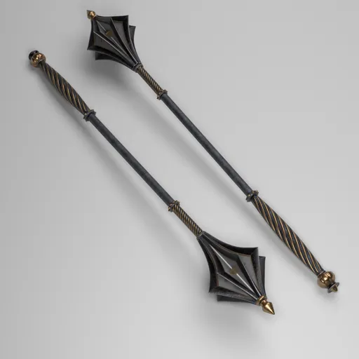 Detailed 3D model of a medieval flanged mace, featuring intricate designs, suitable for Blender renderings.