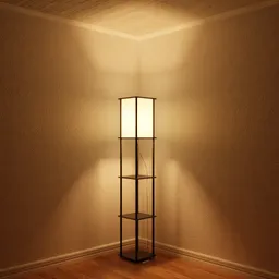 Realistic 3D-rendered floor lamp with warm lighting, designed for Blender rendering and interior visualization.