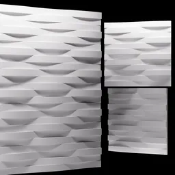 Realistic 3D wall panel render for interior design, showcasing geometric wave pattern, optimized for Blender use.