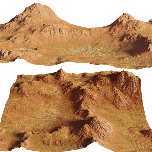 Detailed 3D rendering of arid hills with realistic textures, perfect for Blender projects.