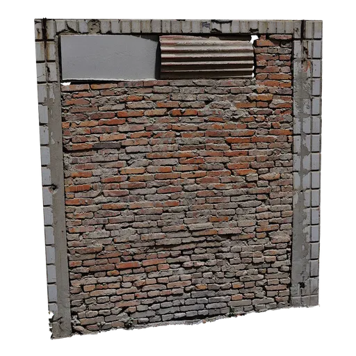 Detailed 3D brick wall texture for urban scenes, high-res 8K scan, Blender compatible, realistic cityspace model.