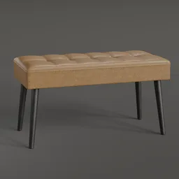 Detailed 3D leather bench model with tufted cushion and metal legs designed for Blender rendering.