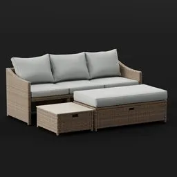 Outdoor Rattan Sofa Set with Ottoman