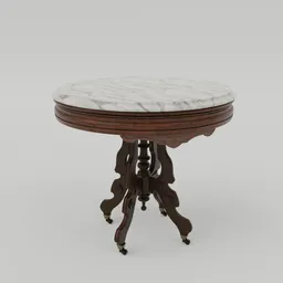 "Antique Victorian Walnut Table with Marble Top for Blender 3D Design - High Detail, Regency Style, Redshift Render, Trending on ArtStation, Featuring Elm Tree Wood Base and CAD Compatibility."