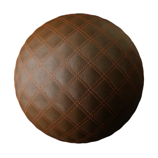 High-quality brown leather PBR material with stitched quilting pattern for 3D Blender projects.