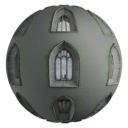 High-quality PBR texture for 3D rendering of a gothic window facade, suitable for Blender and other 3D applications.