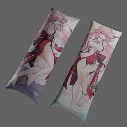 Alt Text: "Highly detailed 3D model of an anime character hugging pillow in Blender 3D. Featuring characters such as dragon queen, leg, tiki and more. Perfect for creating realistic and comfortable scenes."