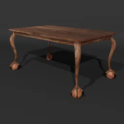 Highly detailed Blender 3D model showcasing a wooden table with intricately crafted eagle claw feet.