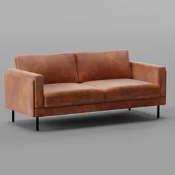 Detailed low poly 3D model of a modern cognac leather sofa suitable for Blender rendering and design visualization.