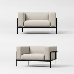 "Cache Lounge Chair 3D Model - High-quality furniture visualization for Blender 3D software. Detailed renderings of a minimalistic lounge chair and couch, featuring pinned joints and a hex mesh design. Dark muted colors complement the sleek aesthetics. Perfect for interior design projects in 2019 and beyond."