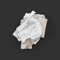 "Photoscanned agriculture-themed blender 3D model of cardboard trash, perfect for background or overhead shots. Detailed and realistic representation of discard materials found in a landfill. Get high-resolution product photos to enhance your project."