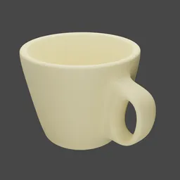 "Delicate yellow tea mug 3D model for Blender 3D. Inspired by Erwin Bowien and Paweł Kluza, this tableware set cup features smooth bevels and a white handle on a gray background."