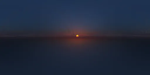 Twilight ambiance HDRi with warm sunset glow over serene water for natural scene lighting.