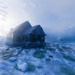 Winter Cabin in the Mist