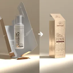 Detailed 3D model of foaming facewash packaging with animation, showcasing product design and foam texture.