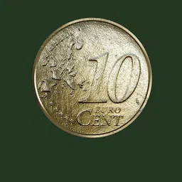 Highly detailed 3D rendering of a 10-cent Euro coin suitable for Blender visualization and currency-related projects.