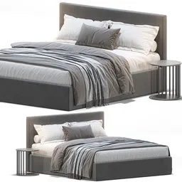 "3D model of Bed flou Notturno Shabby Chic for Blender 3D. Featuring a gray headboard and white bed with rhodium wires, inspired by Alesso Baldovinetti. Measures 214x188x106H with 366,210 polys and unwarping capability."