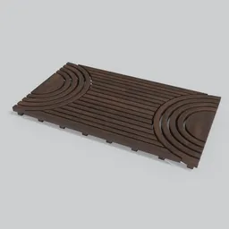 "Half-circle wooden bathroom mat or duckboard with an ebony finish. A versatile utility 3D model perfect for any bathroom design in Blender 3D."