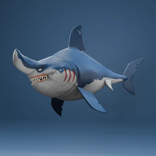 Shark Stylized Blue -Rigged -Lowpoly