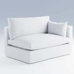 Detailed 3D model of a white slipcovered right-arm chair with pillows, perfect for Blender rendering.