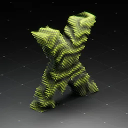 Voxel text animation scene with dynamic cubic letter movements in a 3D grid space, ideal for creative Blender 3D projects.