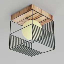 "Ceiling lamp industrial 3D model for Blender 3D. Inspired by Josef Albers with a wooden structure and steel cage. Made in Brazil."